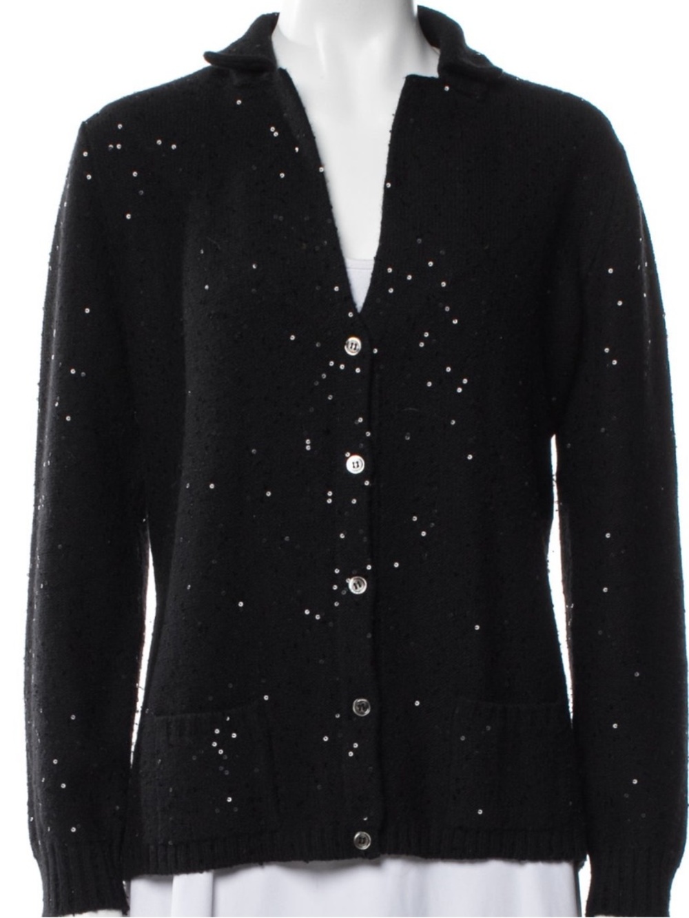 Richard Grand Cashmere Sequin-Embellished Black Button-Front Women's Cardigan